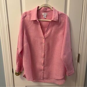 Sigrid Olsen 100% Linen Women's Pink Button-Up Shirt Size 1X